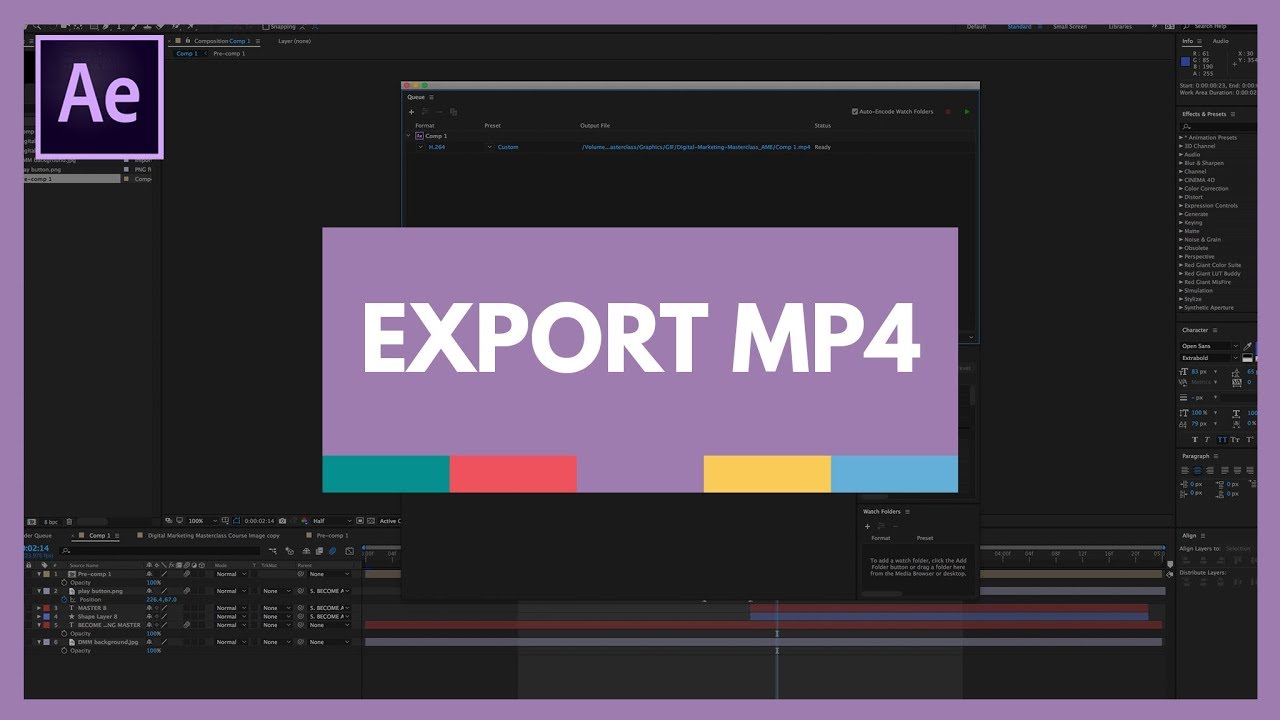 how to export mp4 from after effects